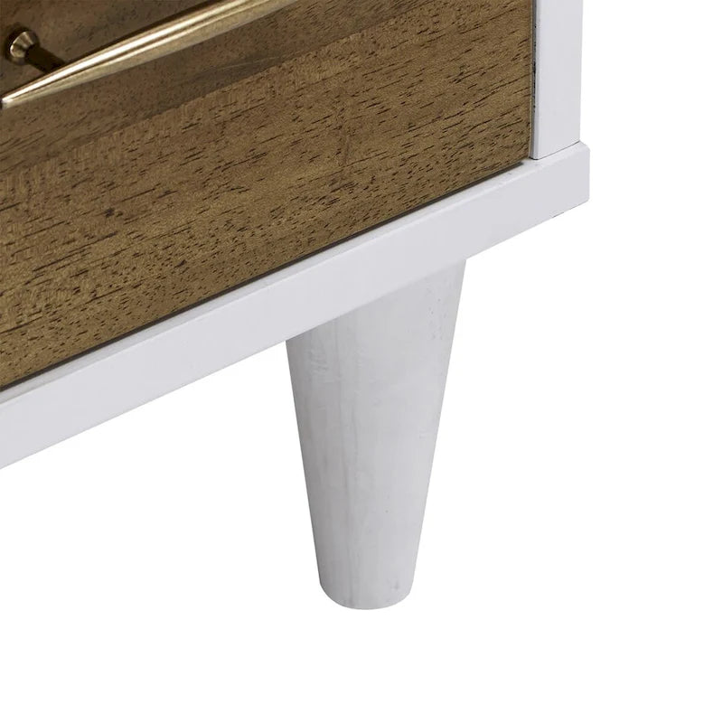 8-Drawer Mixed Wood Dresser with Metal Pulls, White Frame & Tapered Legs, Modern Eclectic Style