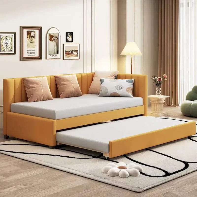 Modern Classic Sofa Bed with Trundle & Storage, Twin Size, Space-Saving Design for Small Apartments