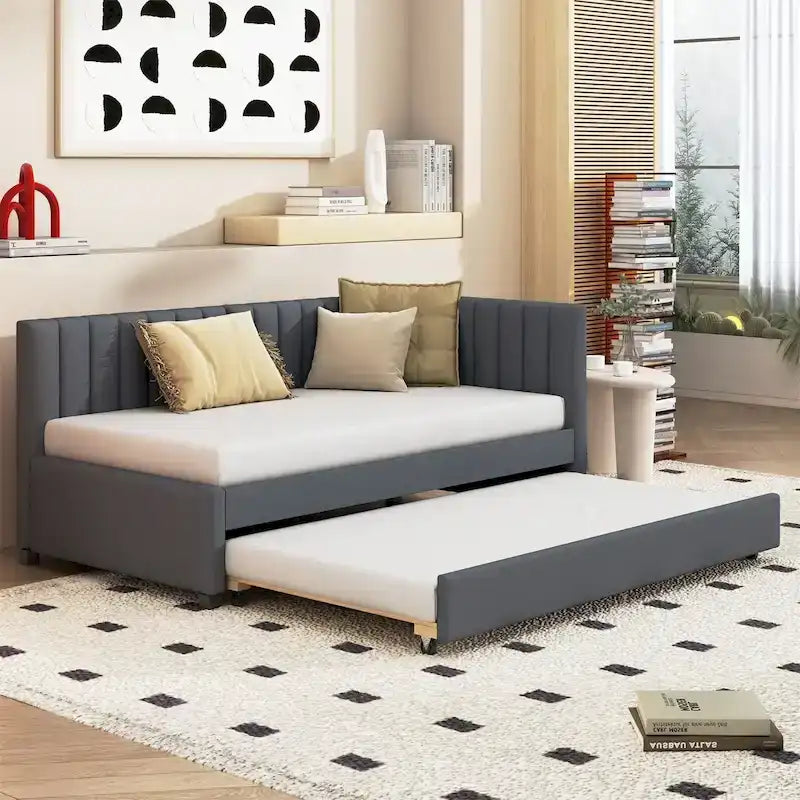 Modern Classic Sofa Bed with Trundle & Storage, Twin Size, Space-Saving Design for Small Apartments