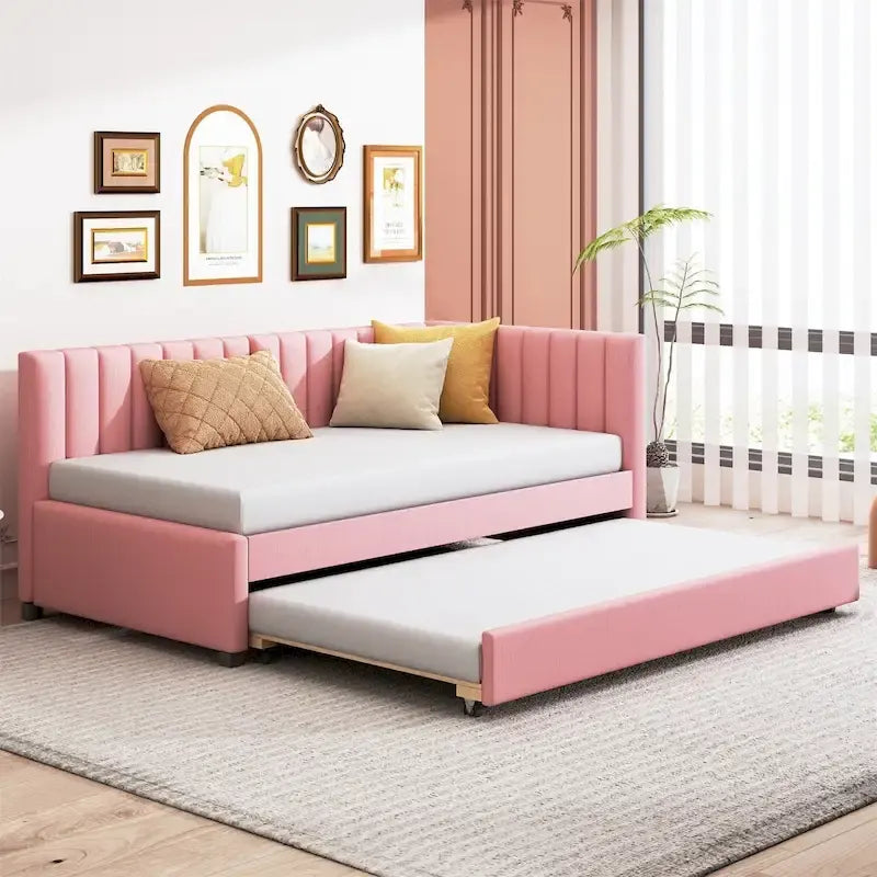 Modern Classic Sofa Bed with Trundle & Storage, Twin Size, Space-Saving Design for Small Apartments