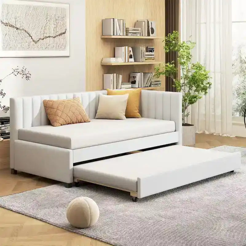 Modern Classic Sofa Bed with Trundle & Storage, Twin Size, Space-Saving Design for Small Apartments
