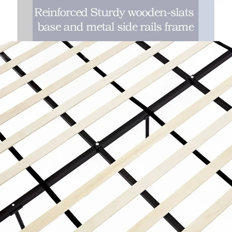 54" Velvet Upholstered Bed Frame with Nailhead Trim & Button Tufting, Walnut Finish Wood Feet, 1000 lbs Capacity