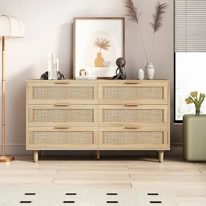 6-Drawers Rattan Storage Cabinet Rattan Drawer