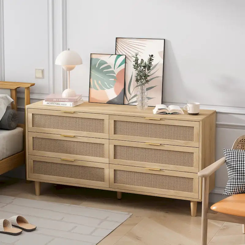 6-Drawers Rattan Storage Cabinet Rattan Drawer