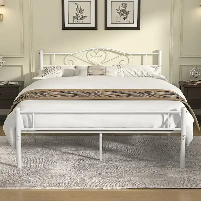 Full Size Industrial Metal Bed Frame with Spindle Headboard, Underbed Storage & No Box Spring Needed