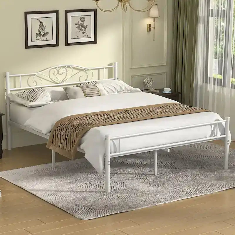 Full Size Industrial Metal Bed Frame with Spindle Headboard, Underbed Storage & No Box Spring Needed