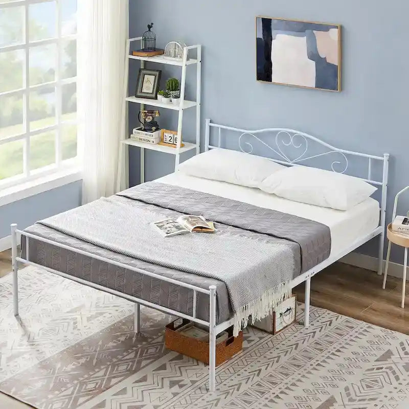 Full Size Industrial Metal Bed Frame with Spindle Headboard, Underbed Storage & No Box Spring Needed