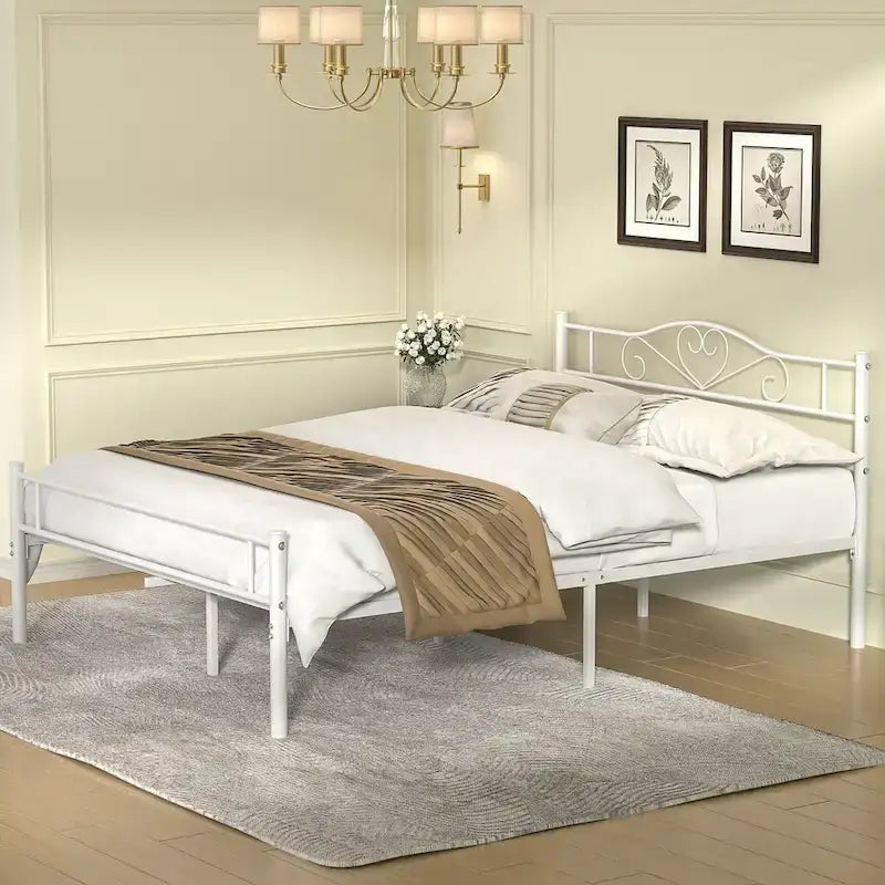 Full Size Industrial Metal Bed Frame with Spindle Headboard, Underbed Storage & No Box Spring Needed