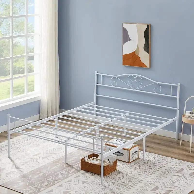 Full Size Industrial Metal Bed Frame with Spindle Headboard, Underbed Storage & No Box Spring Needed