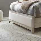 King Size Upholstered Bed with Linen Headboard, Rubberwood Frame & Two-Tone Washed Taupe Finish
