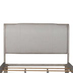 King Size Upholstered Bed with Linen Headboard, Rubberwood Frame & Two-Tone Washed Taupe Finish