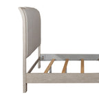 King Size Upholstered Bed with Linen Headboard, Rubberwood Frame & Two-Tone Washed Taupe Finish