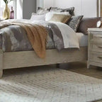 King Size Upholstered Bed with Linen Headboard, Rubberwood Frame & Two-Tone Washed Taupe Finish