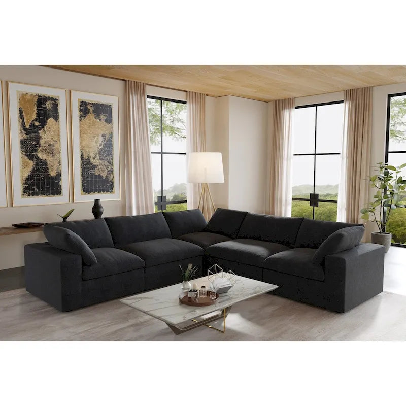 Modular Linen Sectional Sofa, L-Shape with Removable Covers & Down Cushions, Seats 5, 330 lbs Capacity