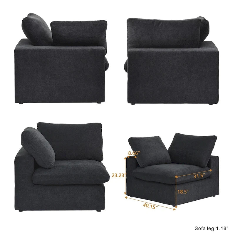 Modular Linen Sectional Sofa, L-Shape with Removable Covers & Down Cushions, Seats 5, 330 lbs Capacity