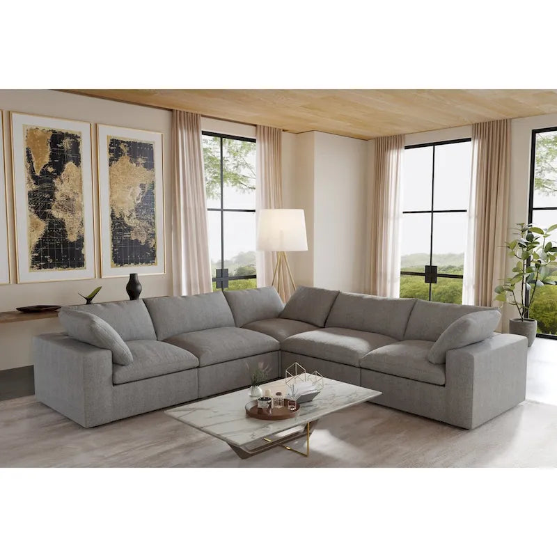 Modular Linen Sectional Sofa, L-Shape with Removable Covers & Down Cushions, Seats 5, 330 lbs Capacity