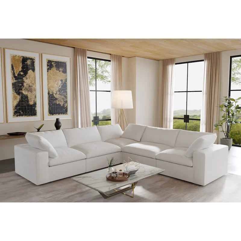 Modular Linen Sectional Sofa, L-Shape with Removable Covers & Down Cushions, Seats 5, 330 lbs Capacity