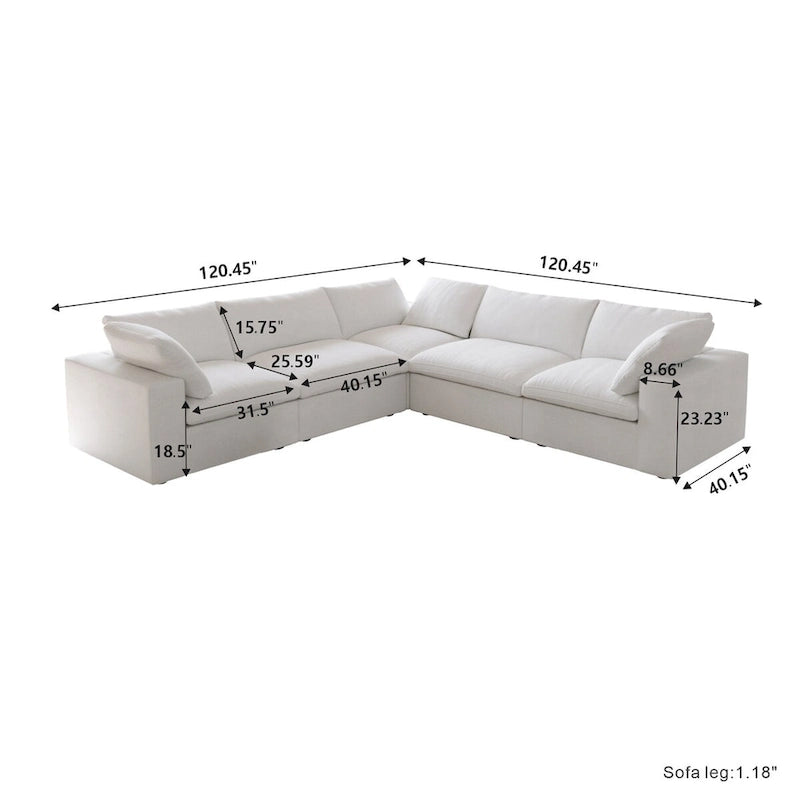 Modular Linen Sectional Sofa, L-Shape with Removable Covers & Down Cushions, Seats 5, 330 lbs Capacity