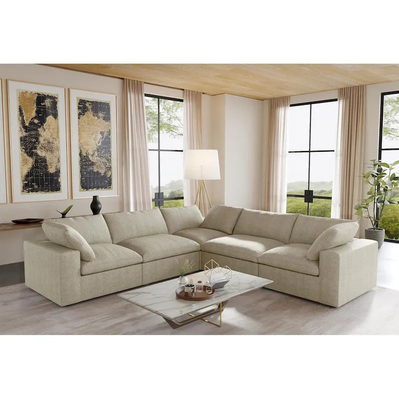 Modular Linen Sectional Sofa, L-Shape with Removable Covers & Down Cushions, Seats 5, 330 lbs Capacity