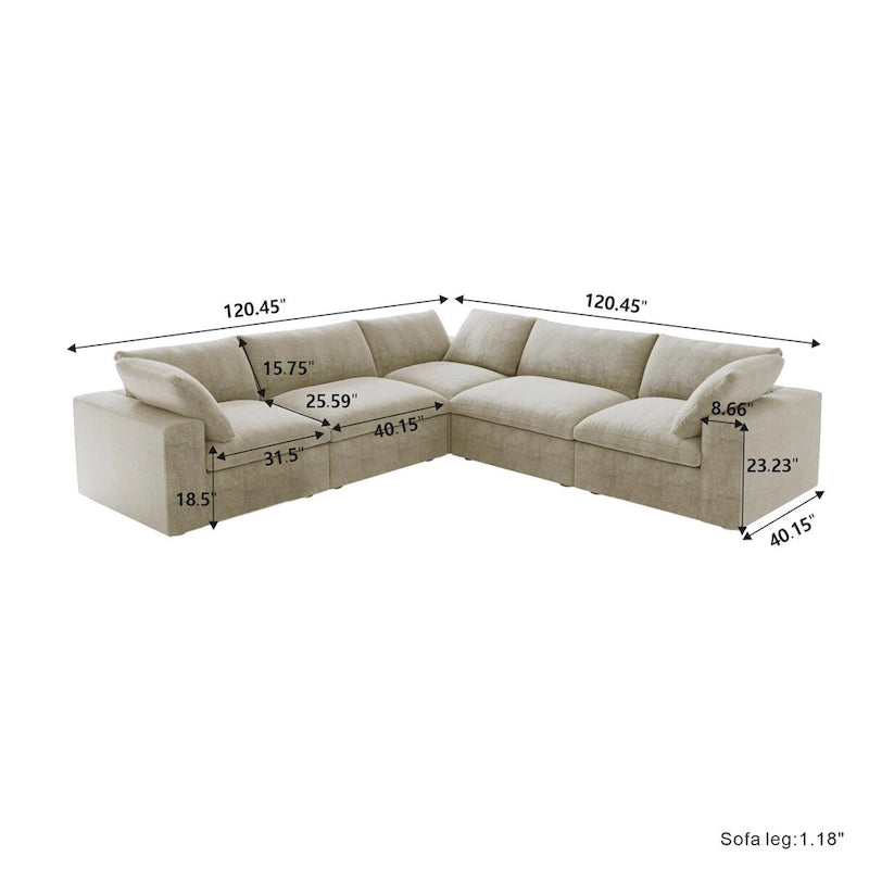 Modular Linen Sectional Sofa, L-Shape with Removable Covers & Down Cushions, Seats 5, 330 lbs Capacity