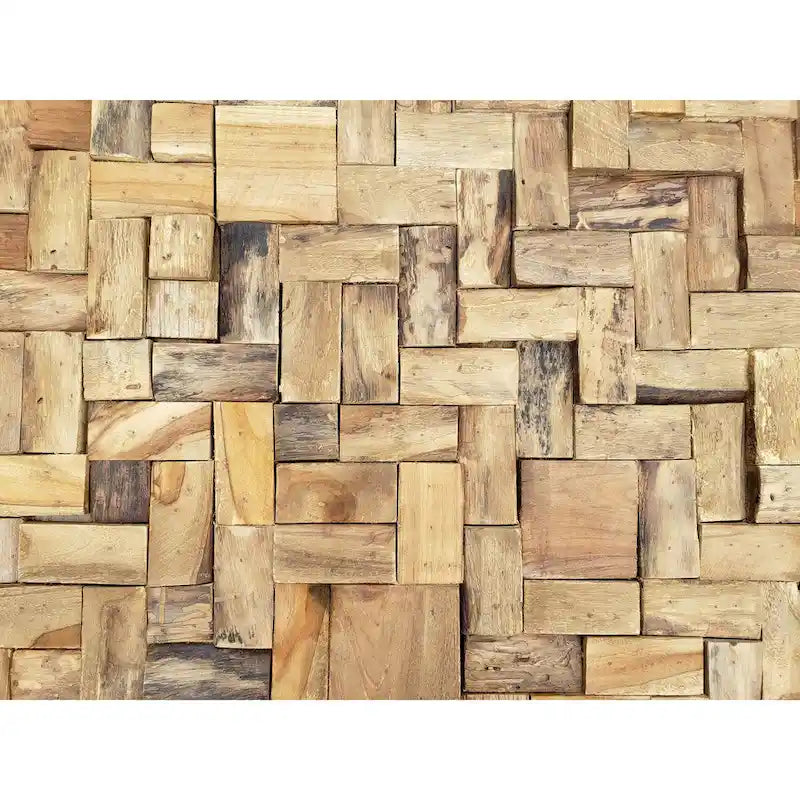 This exquisite square teak coffee table is one-of-a-kind and 100% eco-friendly. It is assembled from hundreds of pieces of recycled teak wood scraps.