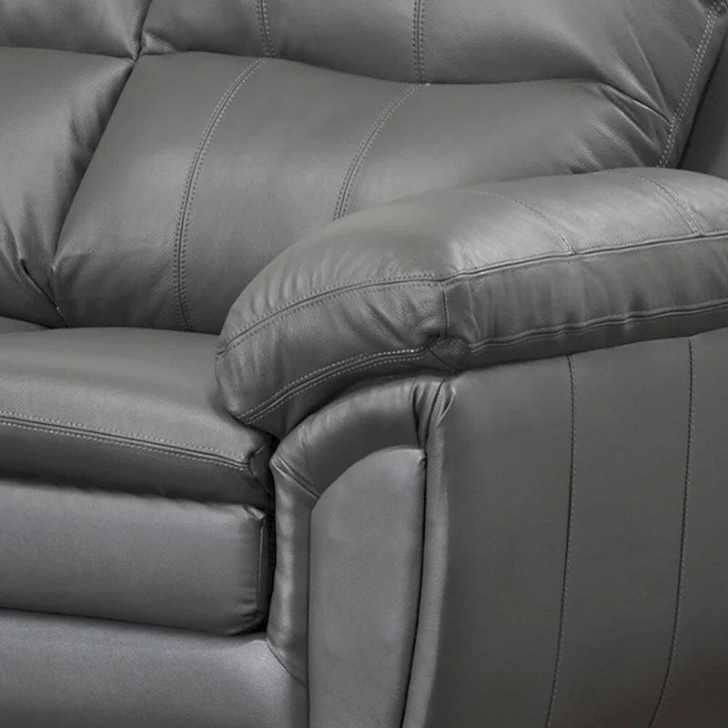 Top-Grain Leather Sofa & Chair Set in Grey with Removable Cushions, Ready-to-Use Modern Transitional Design