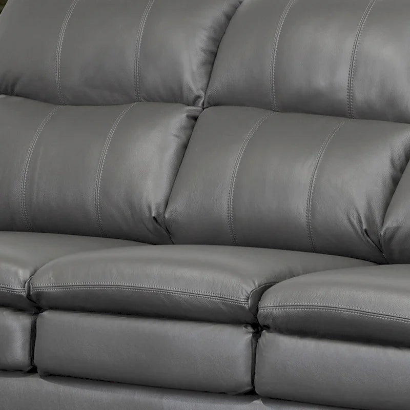 Top-Grain Leather Sofa & Chair Set in Grey with Removable Cushions, Ready-to-Use Modern Transitional Design