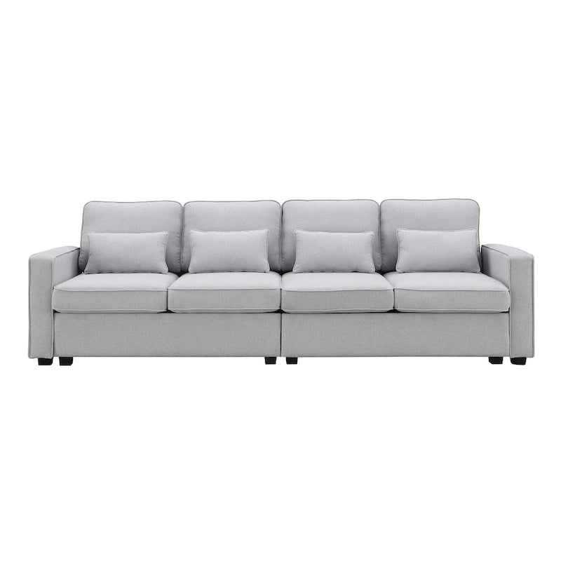 Modern Linen Fabric Sofa, 4-Seater with Removable Cushions & Storage Pockets, 330 lbs Weight Capacity