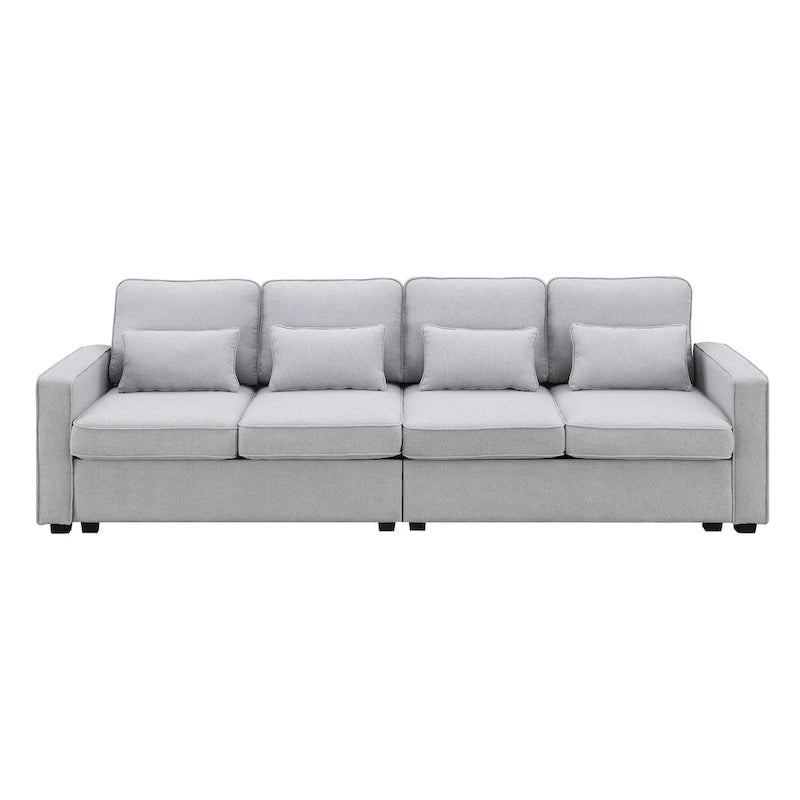 Modern Linen Fabric Sofa, 4-Seater with Removable Cushions & Storage Pockets, 330 lbs Weight Capacity