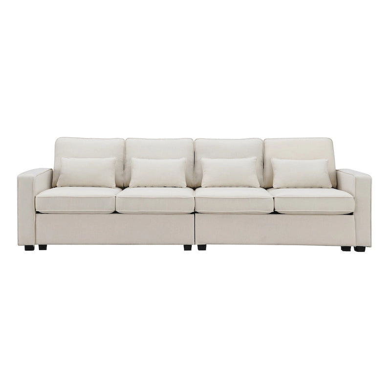 Modern Linen Fabric Sofa, 4-Seater with Removable Cushions & Storage Pockets, 330 lbs Weight Capacity