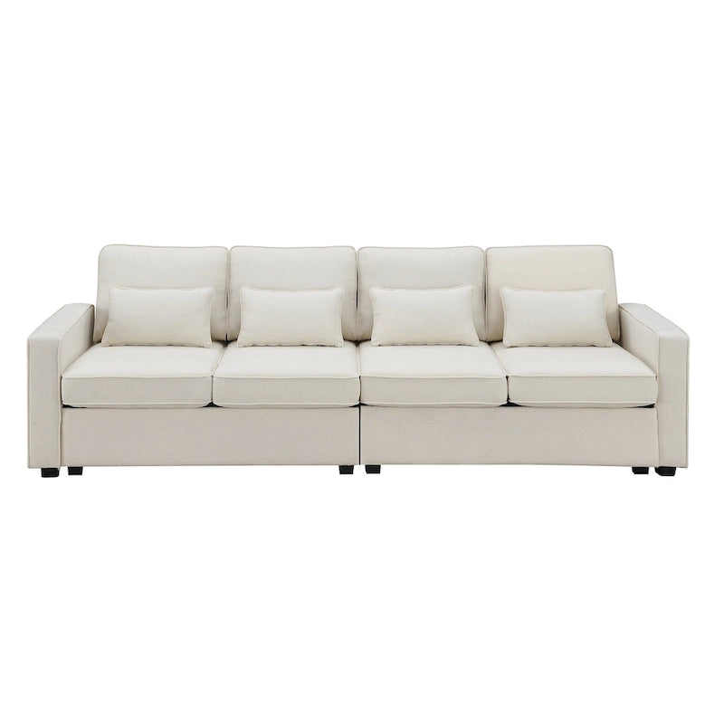 Modern Linen Fabric Sofa, 4-Seater with Removable Cushions & Storage Pockets, 330 lbs Weight Capacity