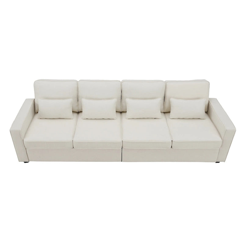 Modern Linen Fabric Sofa, 4-Seater with Removable Cushions & Storage Pockets, 330 lbs Weight Capacity