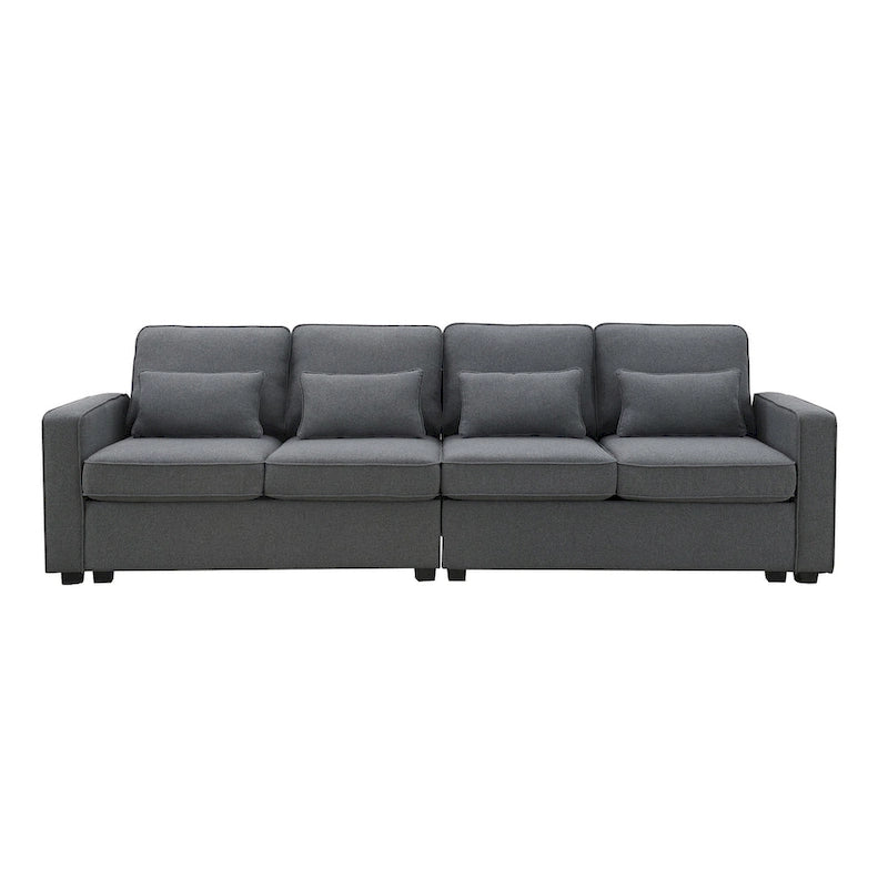 Modern Linen Fabric Sofa, 4-Seater with Removable Cushions & Storage Pockets, 330 lbs Weight Capacity