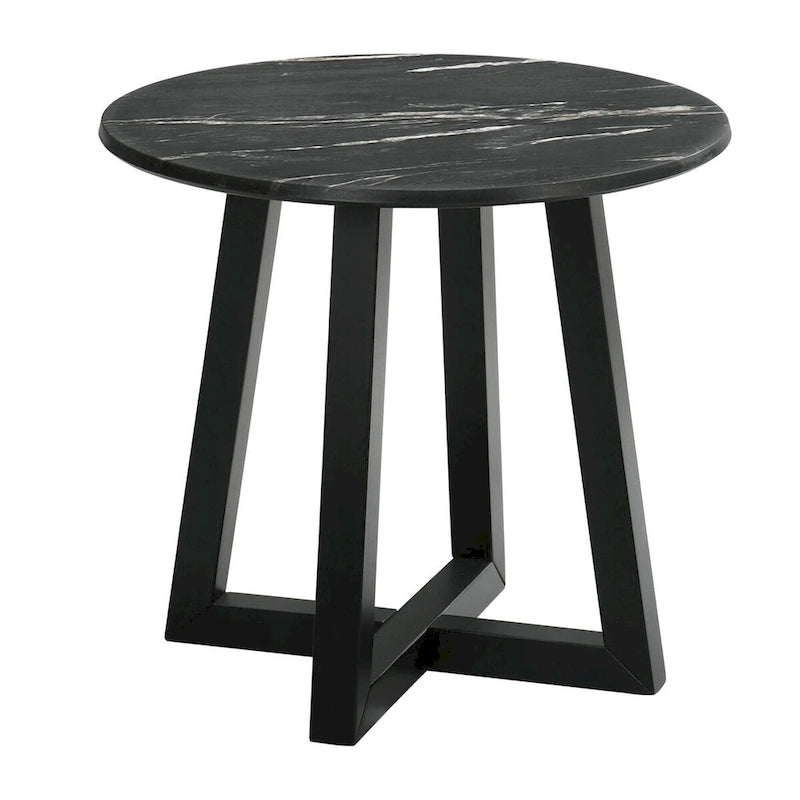 Modern Geometric Side Table, 24"W Black Faux Marble Top with Luxury Veining, Stable Design