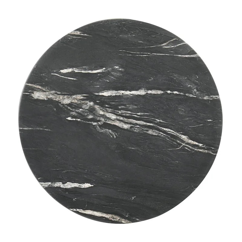 Modern Geometric Side Table, 24"W Black Faux Marble Top with Luxury Veining, Stable Design