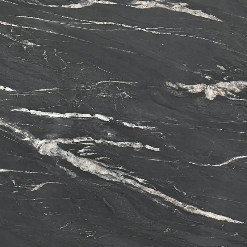 Modern Geometric Side Table, 24"W Black Faux Marble Top with Luxury Veining, Stable Design