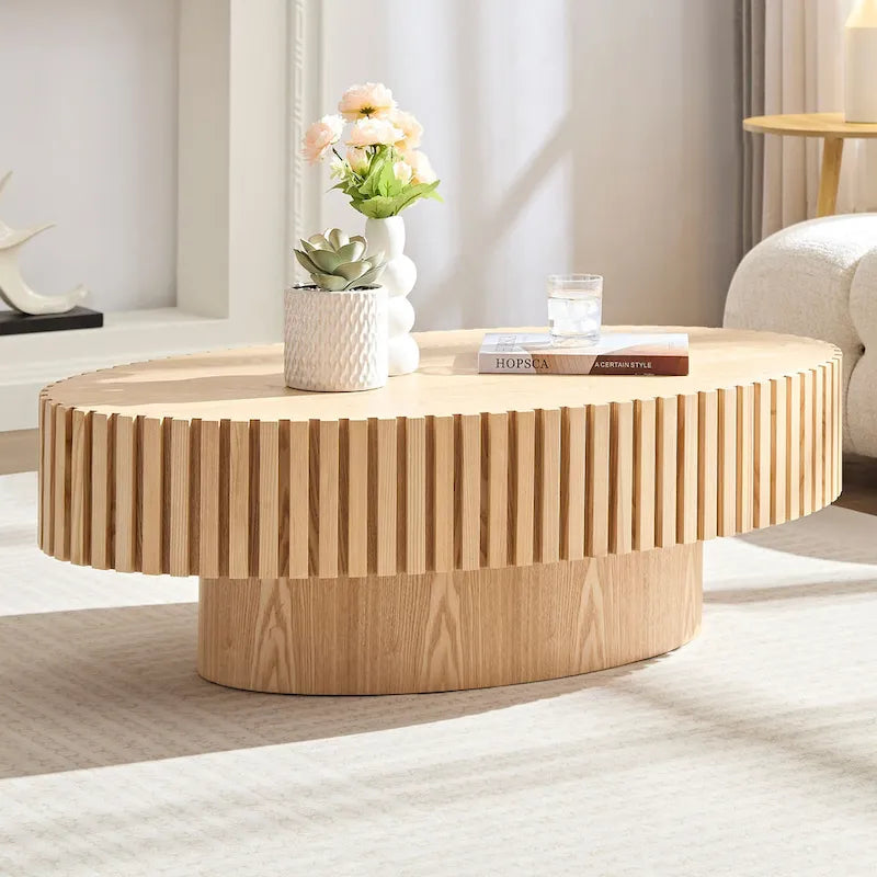 Compact 43.31" Coffee Table with Sturdy MDF Pedestal Base, Modern Design for Living Room & Bedroom