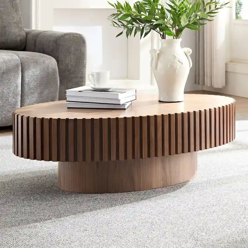 Compact 43.31" Coffee Table with Sturdy MDF Pedestal Base, Modern Design for Living Room & Bedroom