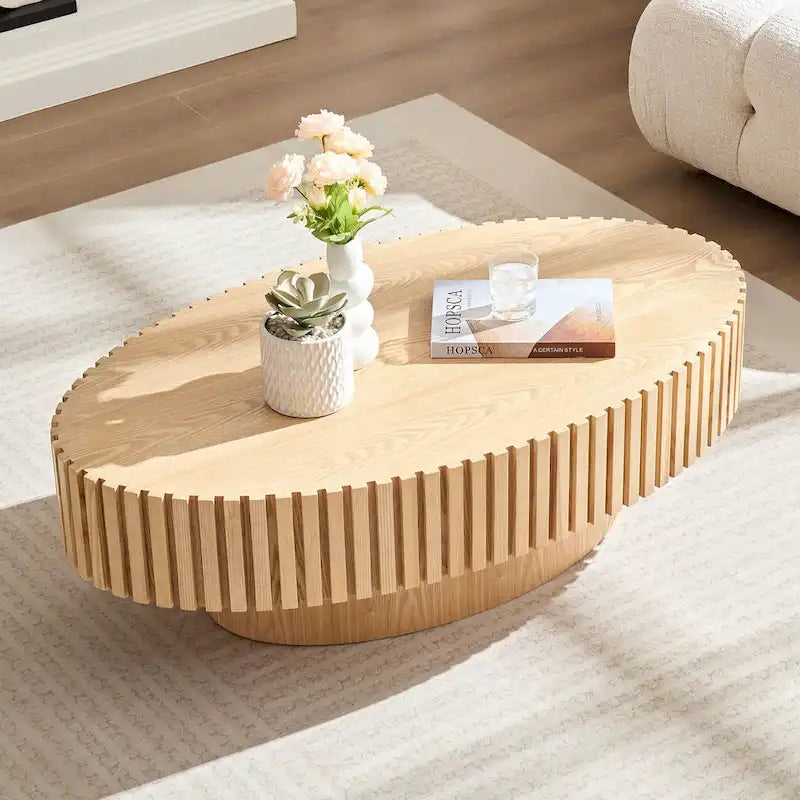 Compact 43.31" Coffee Table with Sturdy MDF Pedestal Base, Modern Design for Living Room & Bedroom