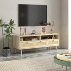 Modern Rattan TV Stand with Solid Wood Feet