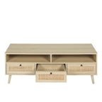 Modern Rattan TV Stand with Solid Wood Feet