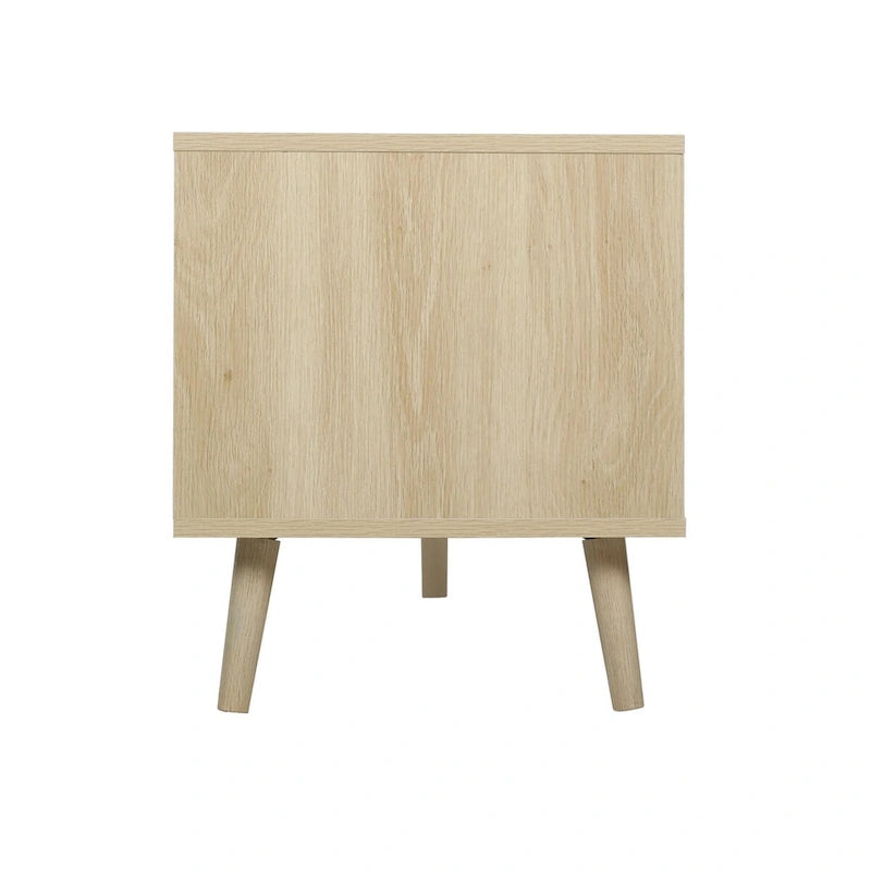 Modern Rattan TV Stand with Solid Wood Feet