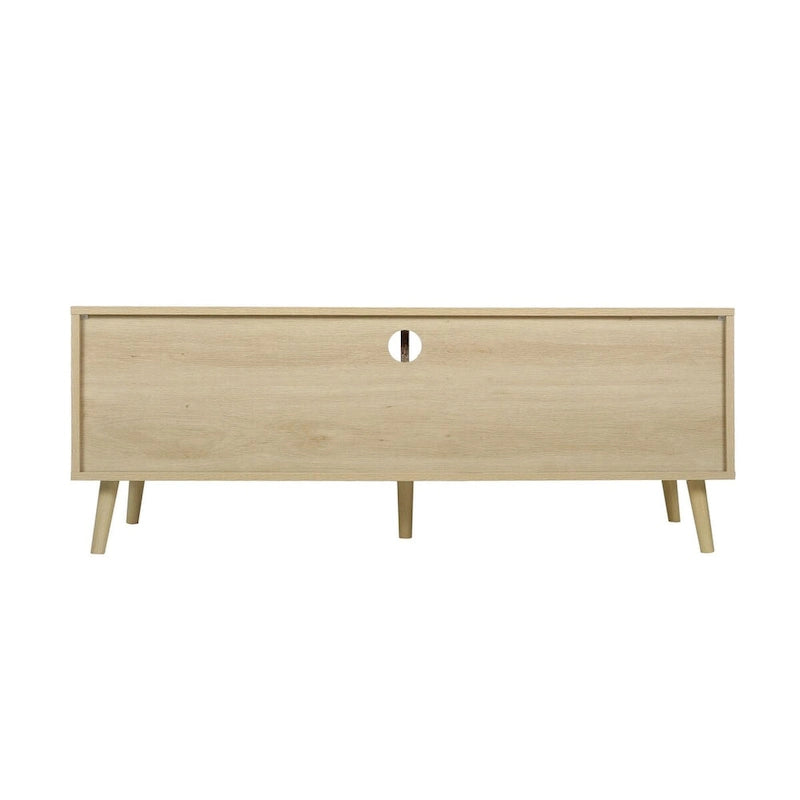 Modern Rattan TV Stand with Solid Wood Feet