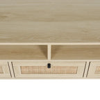 Modern Rattan TV Stand with Solid Wood Feet