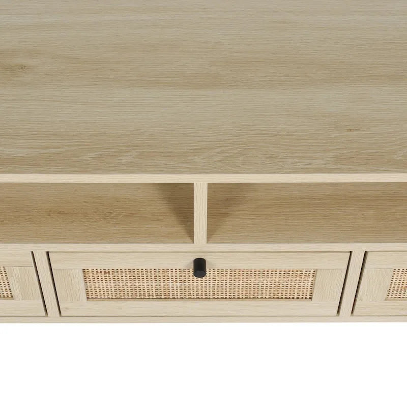 Modern Rattan TV Stand with Solid Wood Feet