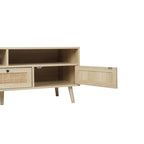 Modern Rattan TV Stand with Solid Wood Feet
