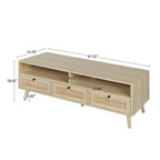 Modern Rattan TV Stand with Solid Wood Feet