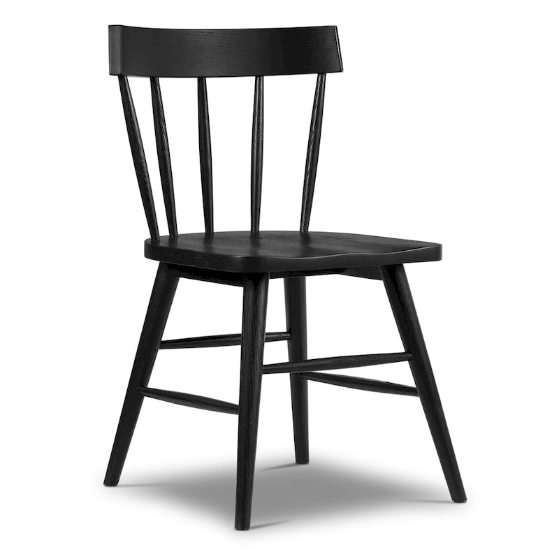 Classic Black Dining Chair, Solid Oak Frame with Windsor Back & Tapered Legs, 19"W Seat