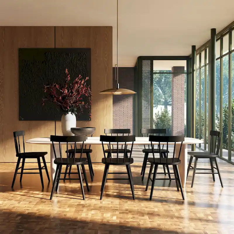 Classic Black Dining Chair, Solid Oak Frame with Windsor Back & Tapered Legs, 19"W Seat