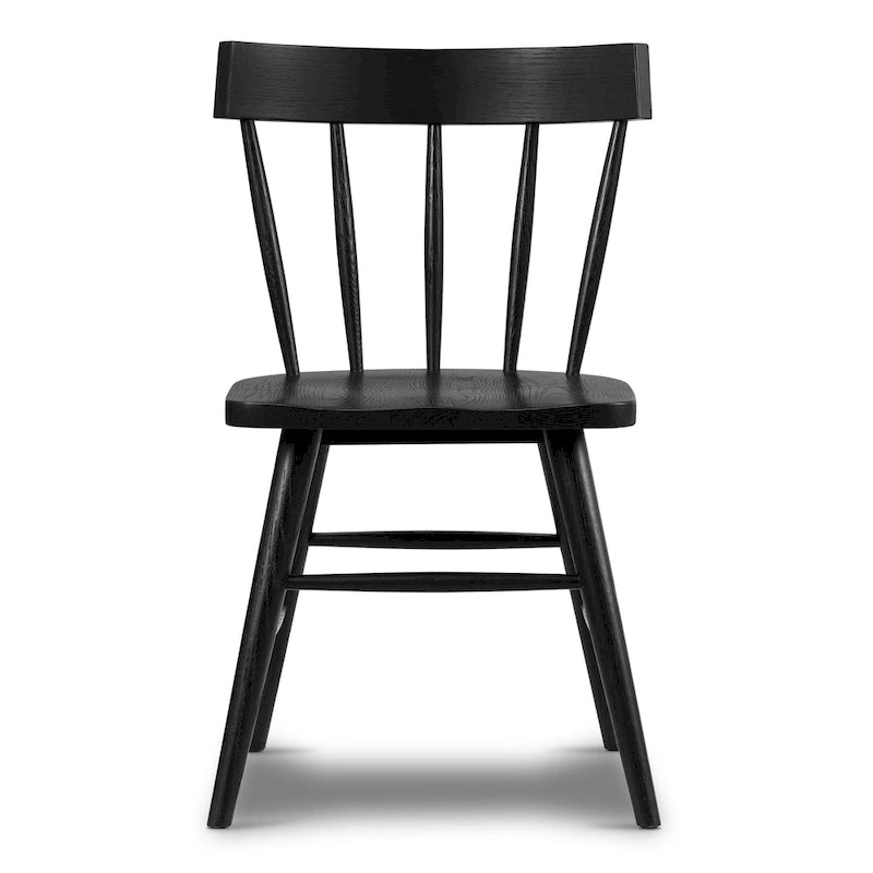 Classic Black Dining Chair, Solid Oak Frame with Windsor Back & Tapered Legs, 19"W Seat